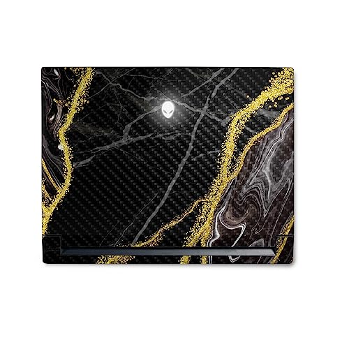 Image of MightySkins Carbon Fiber Skin Compatible with Alienware M18 R1 (2023) Full Wrap Kit - Black Marble Glitter | Protective, Durable Textured Carbon Fiber Finish | Easy to Apply | Made in The USA