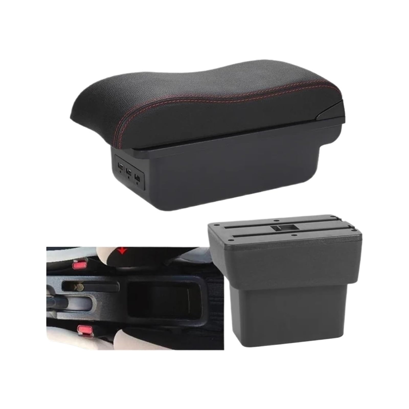 HCKCLMBMZW For Nissan For Note For EPower 2016-2022 Armrest Box Central Storage Dedicated Interior Retrofit Car Car Armrest Center Console(B1 Black Red 3usb)