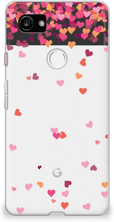 CasesByLorraine Compatible with Google Pixel 2 XL Case, Little Pink Hearts Clear Transparent Flexible TPU Soft Gel Protective Cover for Google Pixel 2 XL 6.0" (2017)