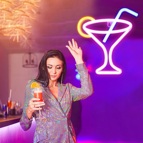 Image of Cocktail Neon Sign Neon Night Light Signs for Wall Decor Battery and USB Dual Powered Cocktails Night Lamp for Bar Club Bar Cart Decor Beautiful Neon Light Cool Neon Sign for Room Bar