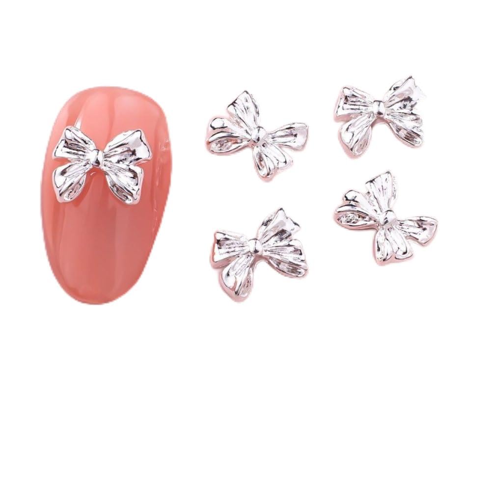 qbodp 50 Pcs Nail Decoration Fashion Nail Decoration Bow Decoration for Nail, Nail Supplies Nail Art Decoration Accessories,Silver