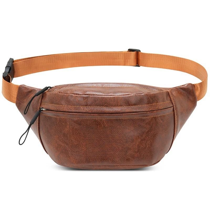 Image of GUSTAVE PU Leather Waist Bag for Men Vintage Brown Shoulder Bag with Adjustable Quick Release Strap, Double Layer Design for Outdoor & Casual Use, Crossbody & Waist Bag, 22x7x16cm Stylish & Durable