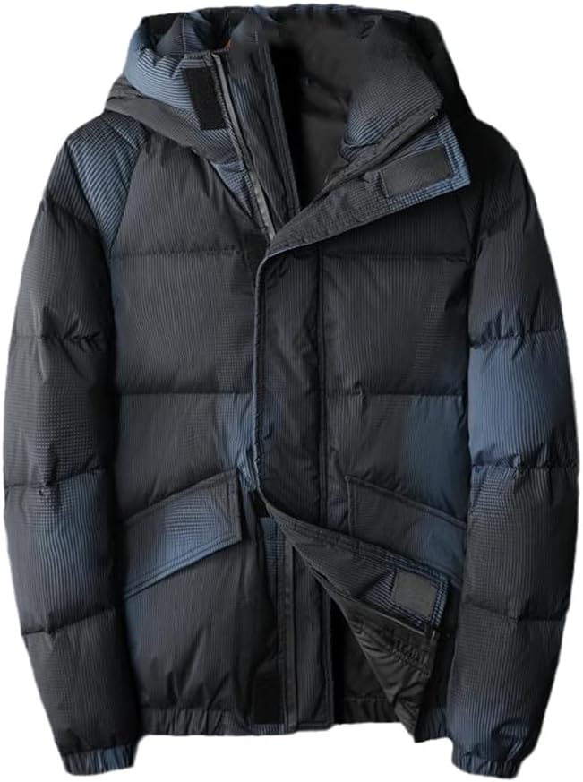 Youllyuu Winter Thicken Stripe Men's Down Jackets White Duck Down Winter Coats Slim Fit Hooded Jackets