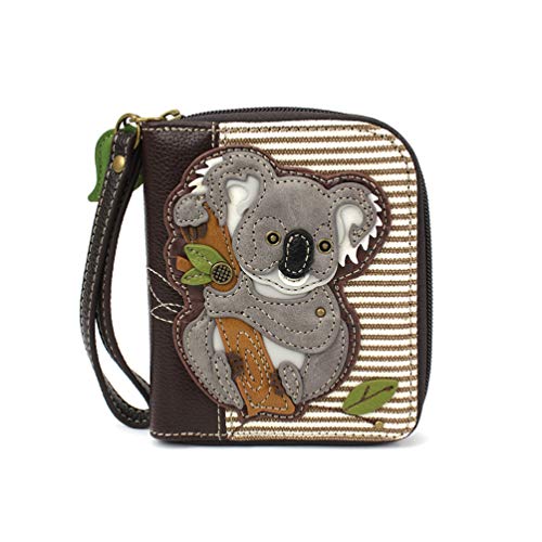 Image of CHALA Zip Around Wallet, Wristlet, 8 Credit Card Slots, Sturdy Pu Leather - Koala - Brown Stripe