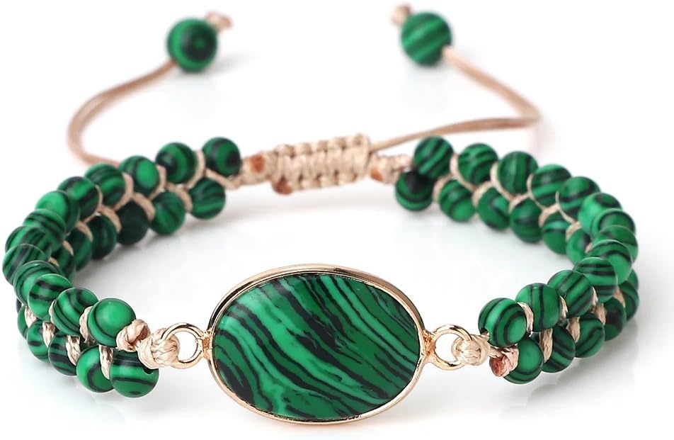 "SS Boutique" Green Malachite Healing Bracelet, Handmade Braided Gemstone Bangle for Meditation, Energy, Spiritual Protection & Mental Balance - 1pc Yoga Bracelet with Premium Gift Box