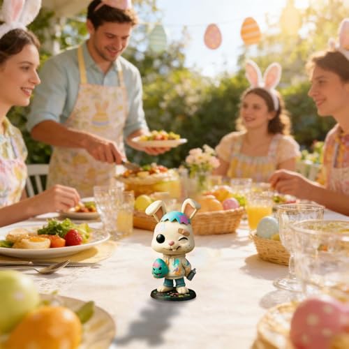 Figurine de lapin en cadeau déco sculpture peinte à la main unique