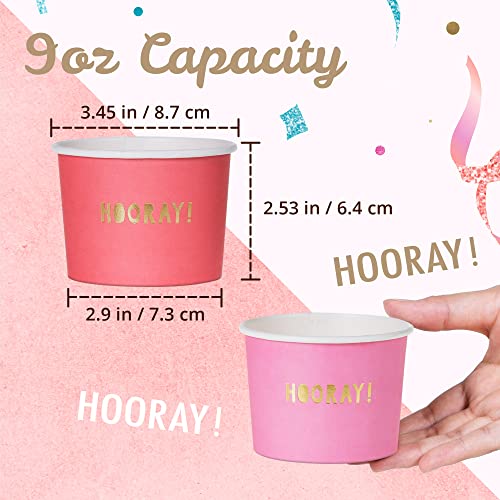 Matican Paper Ice Cream Cups, 100-Pack 9-Oz Disposable Dessert Bowls For Hot And Cold, 9-Ounce, Gold Foil Hooray, Hot Pink, Baby Pink, Mint, Yellow, Blue #TOP3