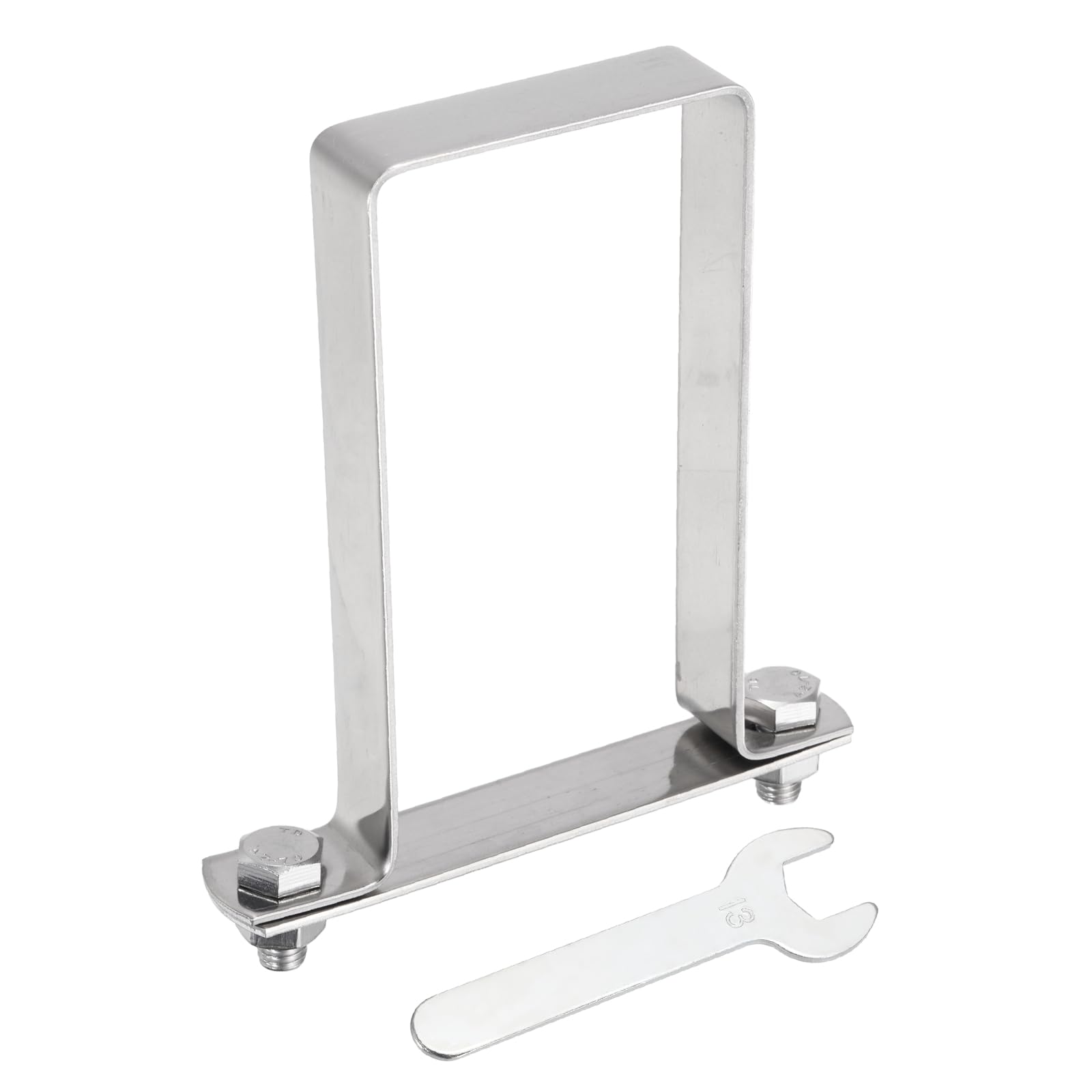 sourcing map U Shape Square Tube Clamp, 60x120mm U Shaped Bracket 304 Stainless Steel Square Strap Clamp with Bolt Plate Nuts and Wrench for Pipes Door Closed Bar Holder Railings