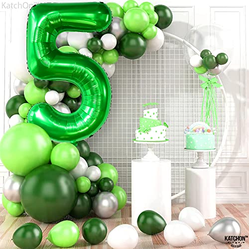 Image of KatchOn Foil Green Number 5 Balloon For 5th Birthday - 40 Inch | Birthday Party Decorations, Green 5 Balloon Number For Dinosaur Birthday Decorations, 5th Wedding Anniversary Decorations