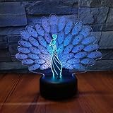 Jinson well 3D Pfau Lampe optische Illusion led nacht licht Nachtlicht 7 Farbwechsel Touch Switch Tisch Schreibtisch Dekoration Lampen mit Acryl Flat Base USB Spielzeug