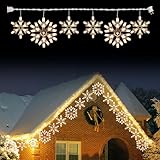 LAMPHOME Clear Snowflake Christmas String Lights with 6 Drops - 9ft 100 Mini Bulb Icicle Lights, Plug-in Connectable Hanging Lights for Christmas Home Indoor Outdoor Party Holiday Décor