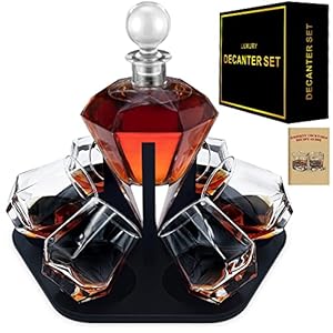 6-Glass Diamond Whiskey Decanter Set with Glasses,Whiskey Decanter Sets for Men,Decanters for Alcohol Whisky Decanter & Glass Set,Whiskey Set Tequila Liquor Bourbon Decanter Gift