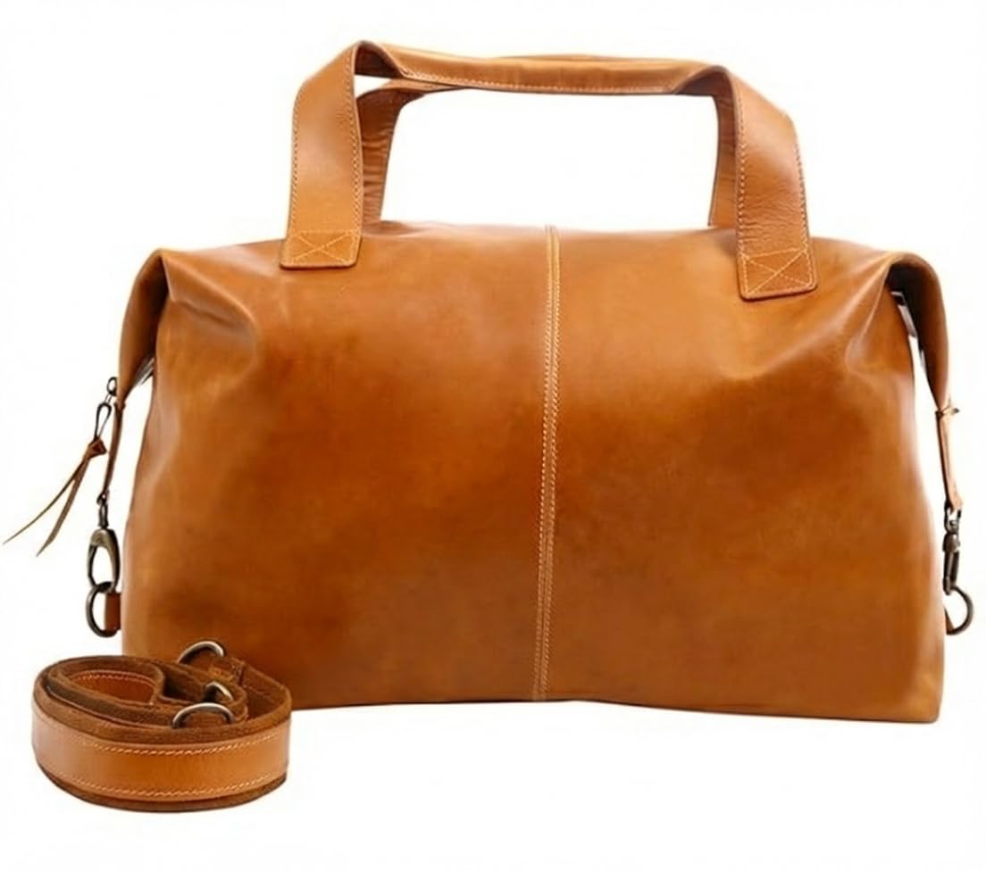 taurus indicus Premium Leather Weekender Duffel Bag, Cinnamon Brown, Classic Travel Carry-On with Shoulder Strap, Spacious Design (Tan)-picture-54
