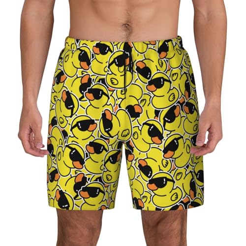 PasTard Duck Men's Swim Trunks with Compression Liner 2 in 1 Inseam Quick Dry Beach Shorts 7 inch Swimming Board Shorts L