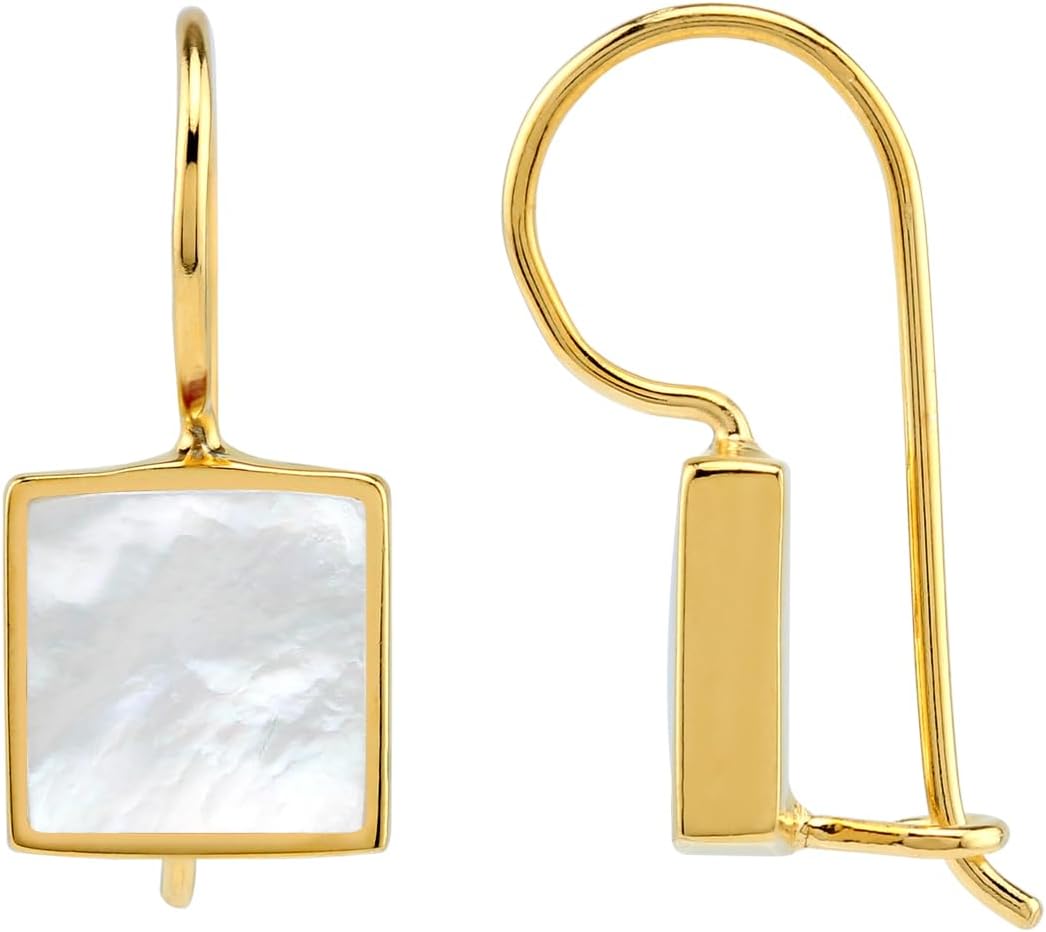 Silvershake 9MM Square Shape Stone Inlay White Gold Plated or 18K Gold Plated 925 Sterling Silver Basic Hook Closure Earrings Jewelry for Women