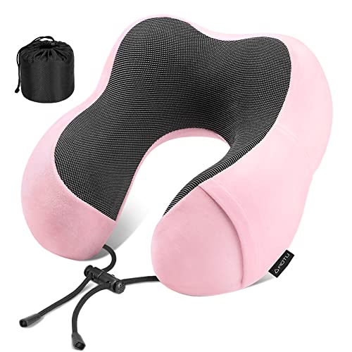 Aotu Travel Neck Pillow Pure Memory Foam Soft Travel Pillow For Flight Sleeping,Airplane Headrest Most Comfortable Support, Breathable Washable Cover, Portable Design_Pink #TOP4