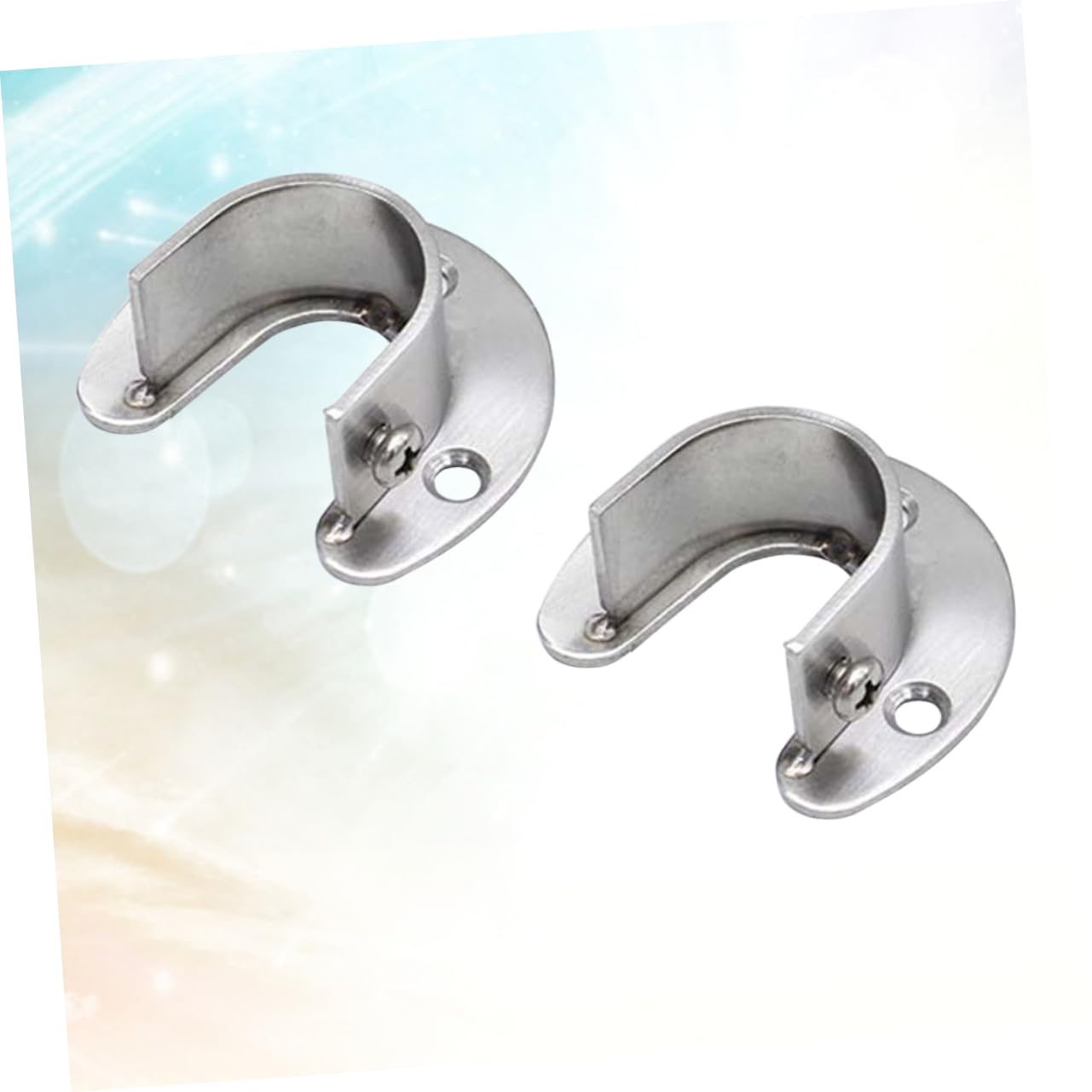 JECOMPRIS Hanging Curtain Brackets Oval Rod End Supports Silver U Brackets Closet Pole Socket