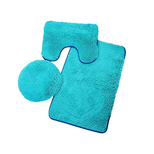 Dantazz Badematten Badteppiche Set 3 Teilig Weich Flauschig Badvorleger Toilettenmatte Waschbar Toilettensitz Dreiteiliges Rutschfeste WC Garnitur Badezimmerteppich WC Vorleger Set (Hellblau, onesize) – Bild 4