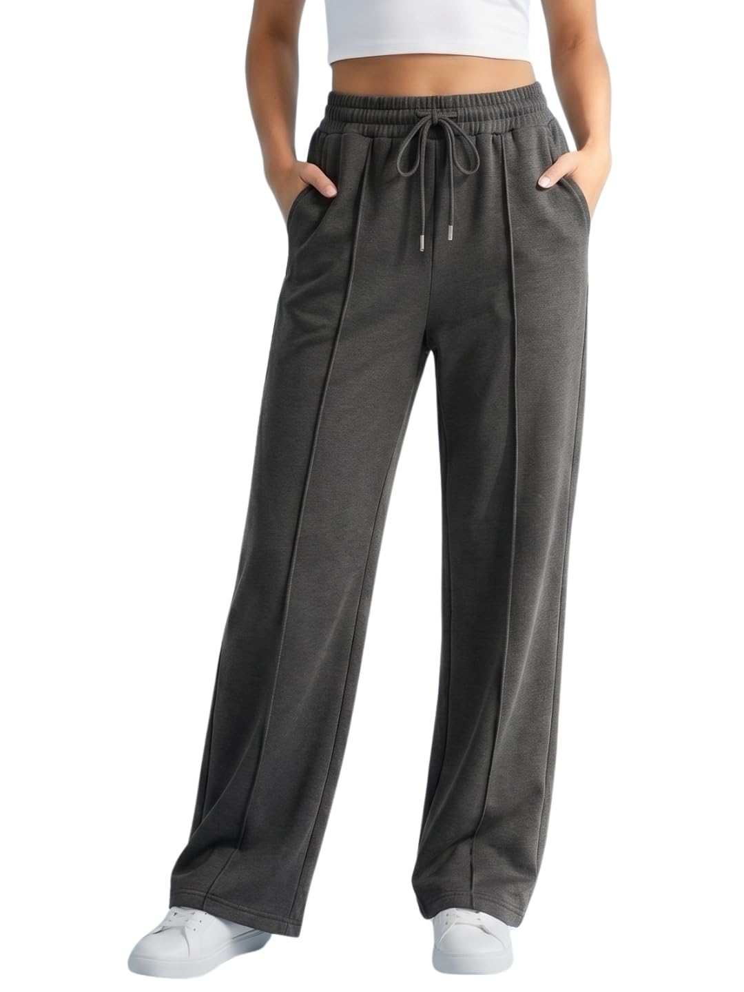 BLINKIN Women's Wide Leg Track Pants | High Waist Cotton Lowers with Side Pockets | Front Seam Yoga Pant for Gym, Walk, Workout & Dance (trk-618)-picture-11