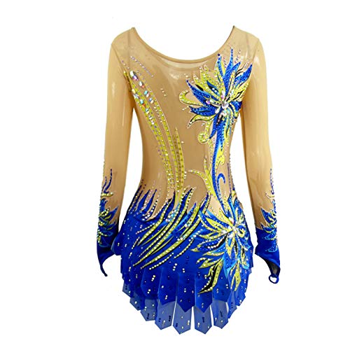 Liuhuo Rhythmic Leotards Dress Blue Girls Children Artistic Gymnastic Maxi Belly Performance Ballroom Ballet Leotards #TOP1