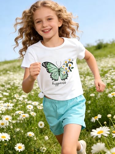 Image of KIDLAGA Girls Two Piece Sets Cherry Pattern Short Sleeve Shirts and Shorts Set With Pockets Girls Summer Outfits Size 7-14
