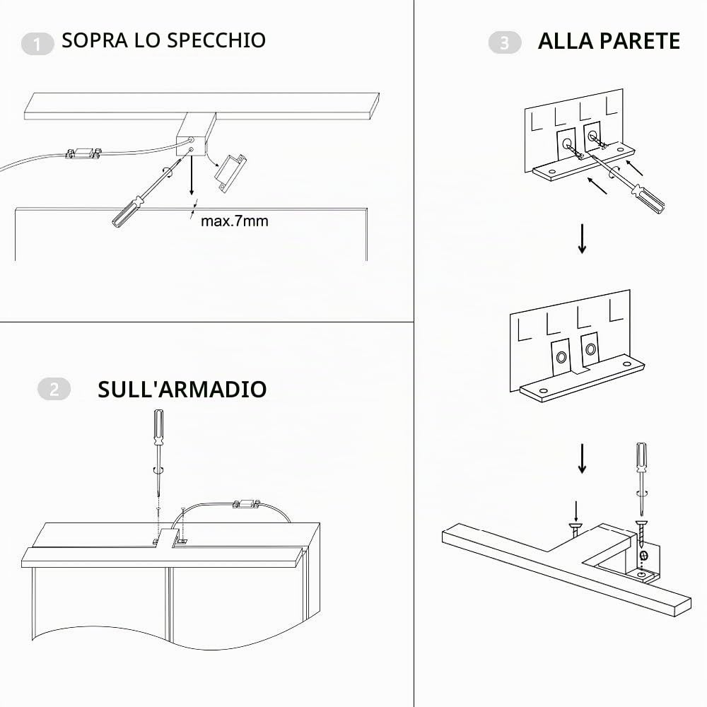 ERWEY 8W Lampada da Specchio Led per Bagno, 3000K Bianco Caldo 60cm 680lm, Lampada da Armadio IP44, Lampada da Bagno per Spechio in Plastica ABS Luce per Trucco 230V (600mm)