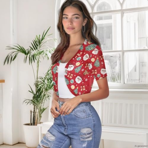 Image of Womens Short Sleeve Bolero Shrug Open Front Knit Cropped Cardigan Shoulder Cover for Dress Cute Casual Knit Cover Up