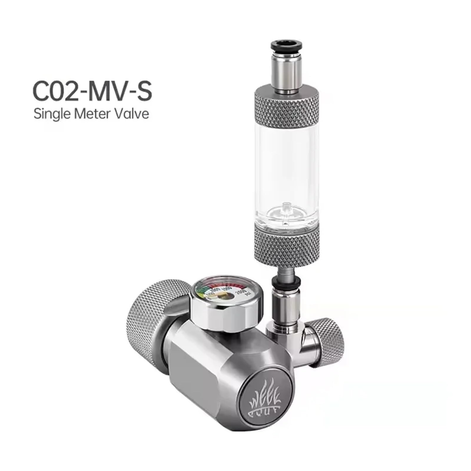 Jauge en Alliage d'aluminium de régulateur de CO2 d'aquarium avec Compteur de Bulles for l'aquarium et l'entretien des Plantes Aquatiques(C02-MV-S,M22)