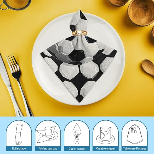 Servilletas de Tela de Fútbol Blanco y Negro 4 Piezas miniatura 7