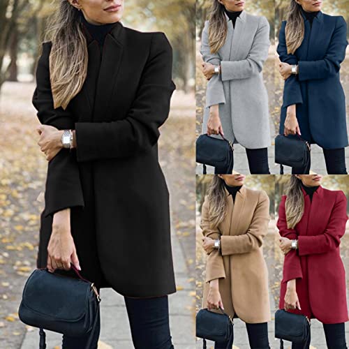 Hengshikeji-Women Coats Casual Cardigan Solid Slim Jacket Parka Korean Coat Autumn Winter Warm,Khaki #TOP4