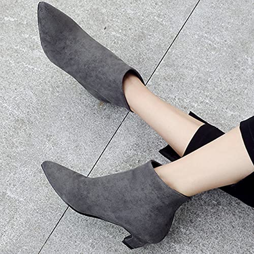 UniqueStride Womens Kitten Heels Ankle Boots Faux Suede Pointed Toe Booties Back Zipper Short Boots4