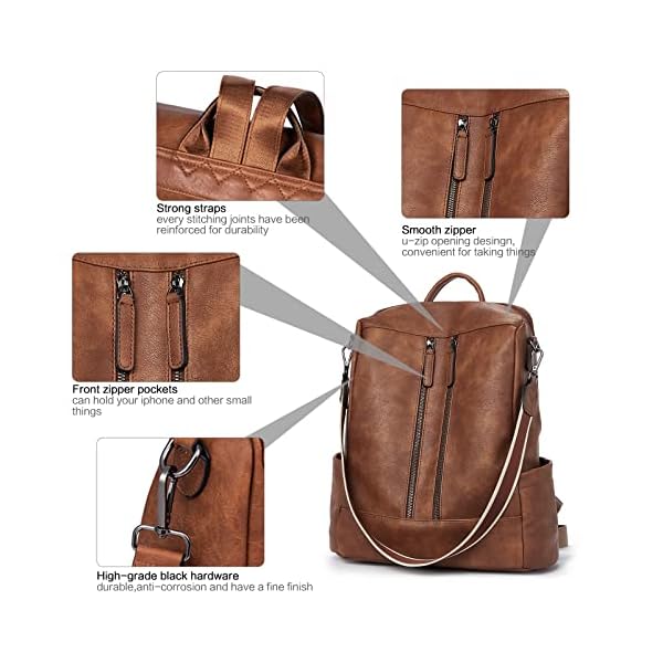 BROMEN Women Backpack Purse Leather Anti-theft Travel Backpack Fashion Shoulder Handbag Brown - Image 5