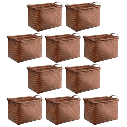 Image of BROWNLILY Handwoven Clothes Basket Laundry Hampers Large Wicker Storage Baskets for Shelves Blankets Closet Storage Bins Car Bedroom Bathroom Organizers and Storage Bath (Pack of 10, Brown)