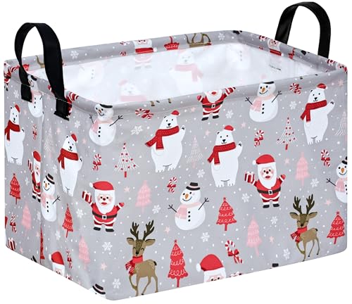 Image of MAIZMZ Christmas Basket for Kids Gifts Santa Claus Snowman Storage Baskets Collapsible Nursery Hamper Waterproof Clothes Toy Bin Book Shelf Gift Basket Cube Xmas Party Decor