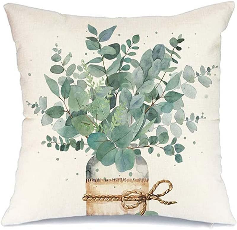 Miniatura 9 de HAIRUO Juego de 4 fundas de almohada de hojas verdes claras, 18 x 18 pulgadas, diseño de hojas simples y mariposas, para sala de estar, dormitorio,