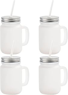 Craft Express 12 OZ Sublimation Glass Mason Jar Blanks Frosted with Handle-Sublimation Tumbler Jar Cups Glass with Lid and Straw-Perfect for Cricut Mug Press Crafting-Set of 4
