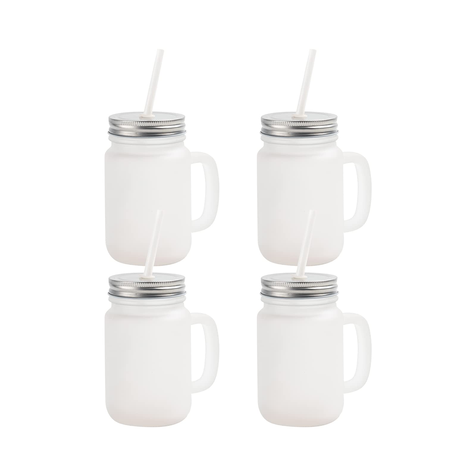 Craft Express12 OZ Sublimation Glass Mason Jar Blanks Frosted with Handle-Sublimation Tumbler Jar Cups Glass with Lid and Straw-Perfect for Cricut Mug Press Crafting-Set of 4