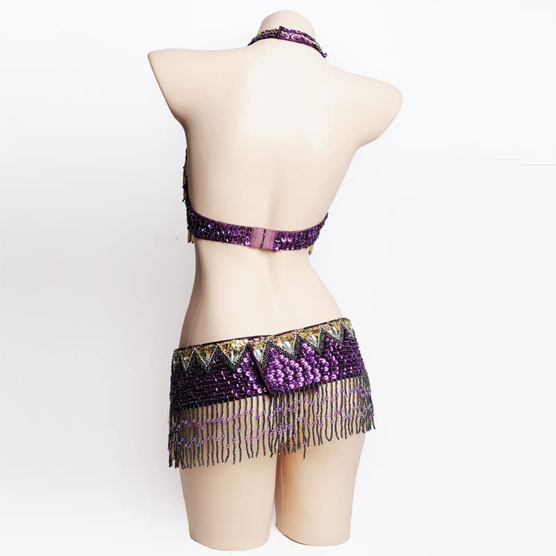 Conjunto de Traje de Danza del Vientre para Mujer Sujetador y cinturón de Carnaval con borlas con Cuentas (2 Piezas) Sujetador Traje de Baile de Rendimiento Sexy (GM)