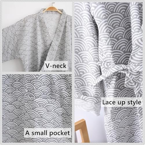 Image of SIQITECHNO Men Kimono Robe Cotton Yukata Spa Sauna Bathrobe Sleepwear Japanese Kimono for Women Loungewear Nightgown Dressing