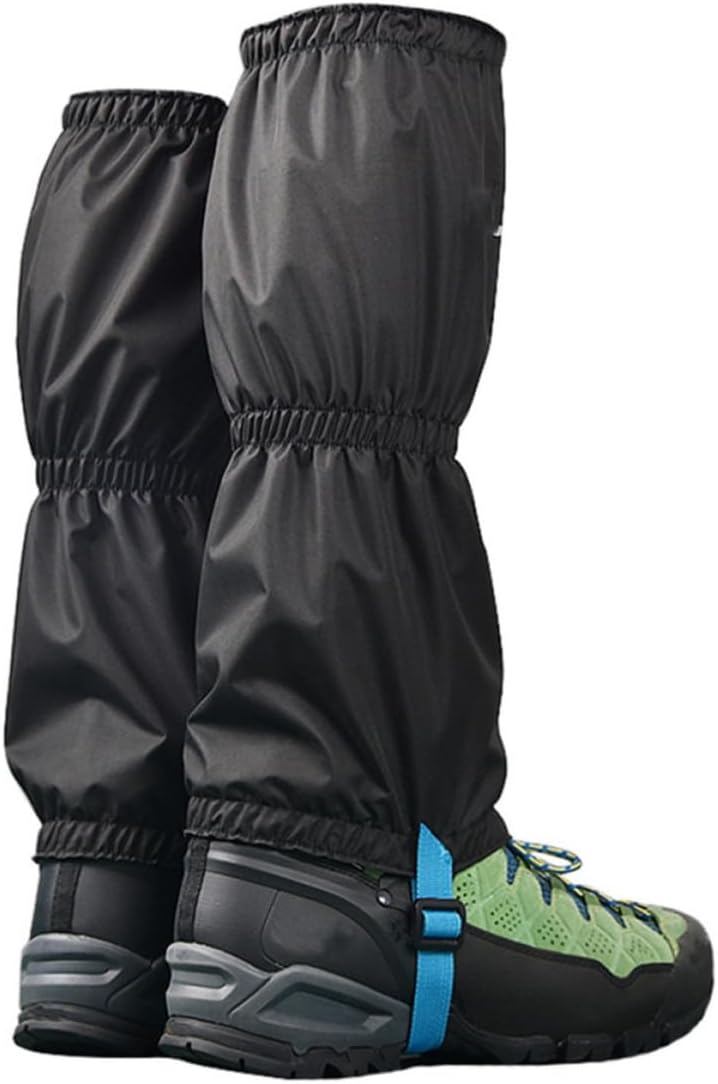 2 Pairs Outdoor Hiking Leg Gaiters Black Nylon Windproof Boot Covers Protect Shoes and Pants for Mountain Climbing and Hiking