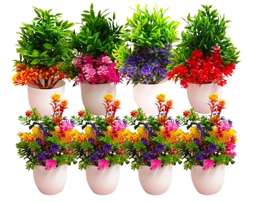 Image of Dekorly Artificial Potted Plants, Artificial Plastic Eucalyptus Plants Small Indoor Potted Houseplants, Small Faux Plants for Home Decor Bathroom Office Farmhouse (White-Roundpot)