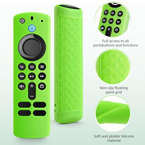Image of ONEBOM (2 Pack) Silicone TV Remote Cover,Anti Slip Silicone Protective Case with Same Color Lanyard(Glow Green&Glow Blue)