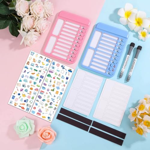 Image of Audab 2Pcs Dry Erase Chore Chart for Kids, Magnetic Checklist Board, My Chores Slider Chart to Do List Board, Routine Chart Schedule Board Task Tracker for Home Refrigerator, Wall, Desk (Blue & Pink)