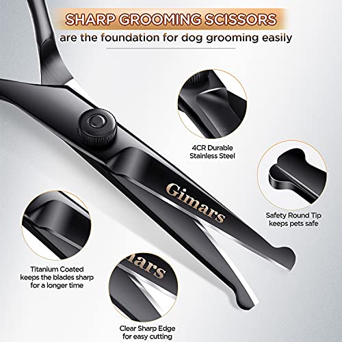 Image of Gimars 7inch Professional 4CR Stainless Steel 6 in 1 Grooming Scissors for Dogs with Safety Round Tip, Heavy Duty Titanium Coated Pet Grooming Scissor for Dogs, Cats and Other Animals
