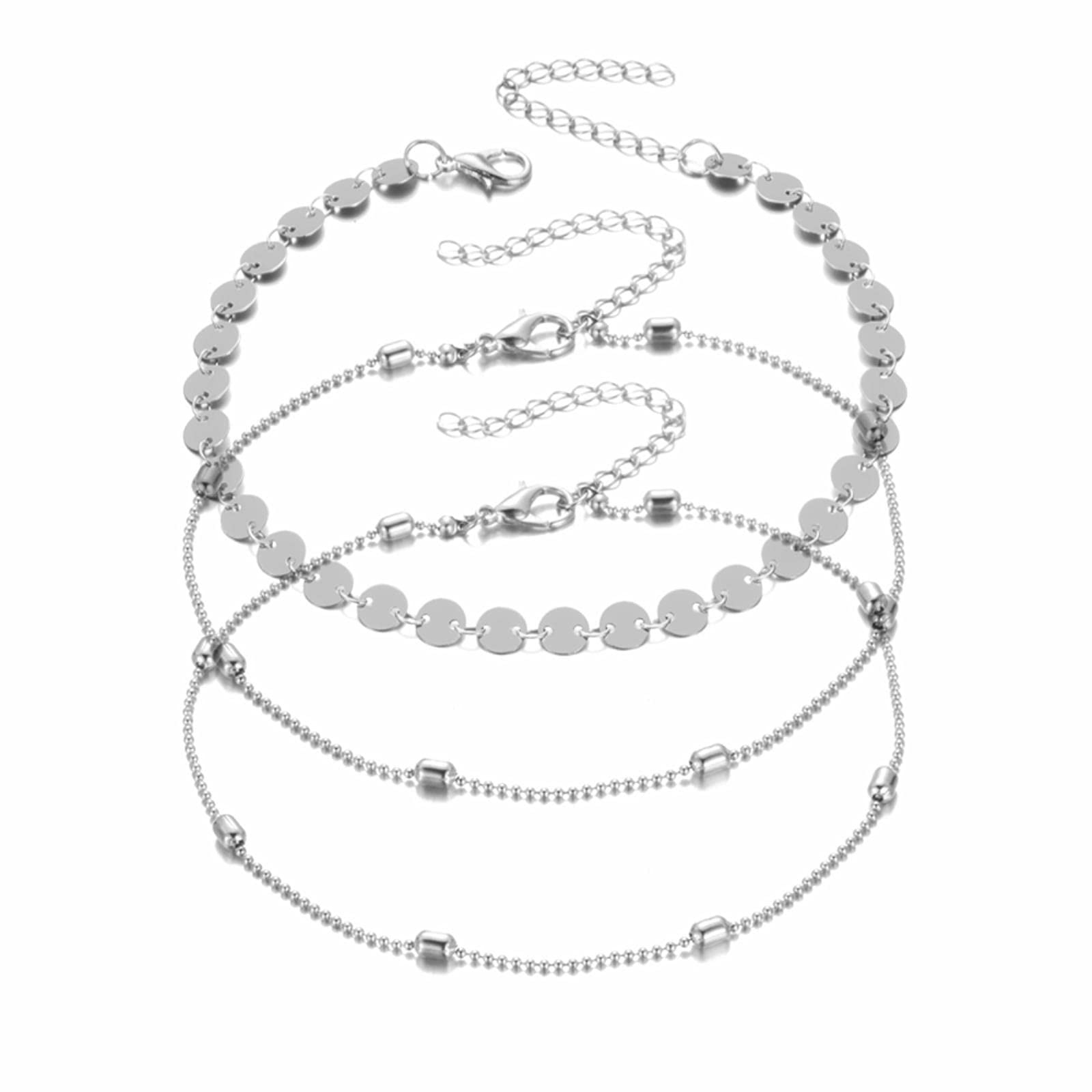 Jfgctyhxy Women's One Color Bohemian Bracelets, Bohemian Multilayer Beads Anklets For Fashion Sequins Anklet Bracelet On Leg Summer Beach Set