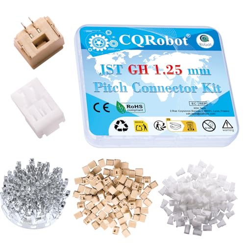 CQRobot JST GH 1.25 mm Pitch 2-Pin Electronic Computer Connector IC Male Plugs, Female Sockets Housing and T-Shaped Crimp Terminal Kit. 100 Sets/400 Pieces Wire-to-Board Adapter Cable Assembly.