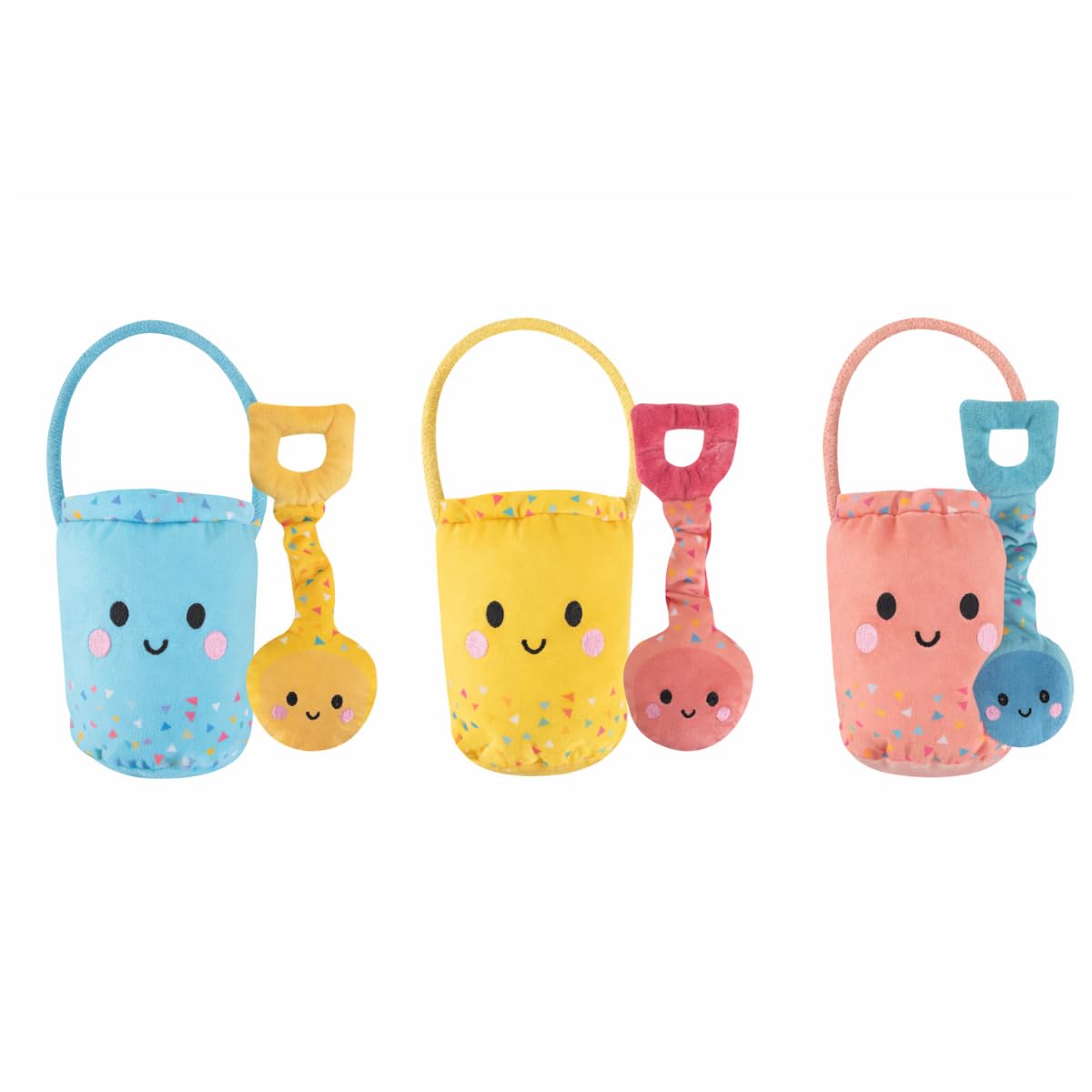 YöL Plush Bucket and Spade Summer Dog Toy Set with Squeaker Crinkle Rope 25cm Soft Fetch and Tug Toy for Small & Medium Dogs Boredom Relief Stimulating Play - Colours Sent at Random