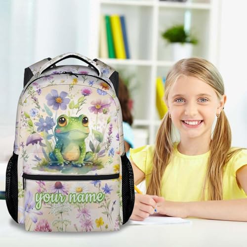 Personalized Frog Backpack for Kids - 17 Inch Girls Backpacks for Kindergarten - Green Large Capacity Bookbag for Travel, Work4