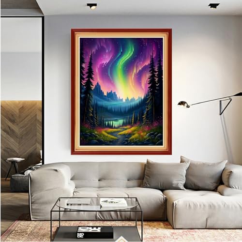 Image of Dooxvey Cross Stitch Kit for Adult Beginners - Full Range of Stamped Kits - 11CT Cross Stitch Patterns - Northern Lights Scenery - 16x20 inch