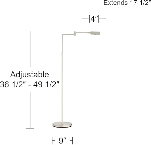 Miniatura 4 de 360 Lighting Zema - Lámpara de pie tradicional de granja ajustable con brazo oscilante LED de 49.5 pulgadas de alto, níquel cepillado plateado,